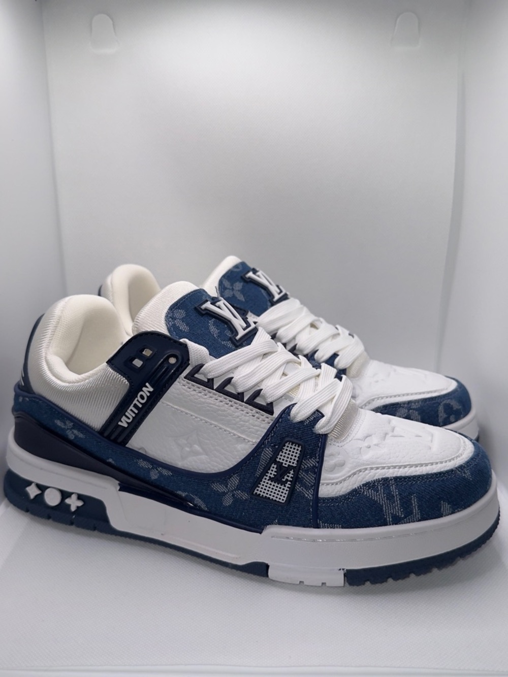 L V Shoes White/ Blue Sneakers Brand New